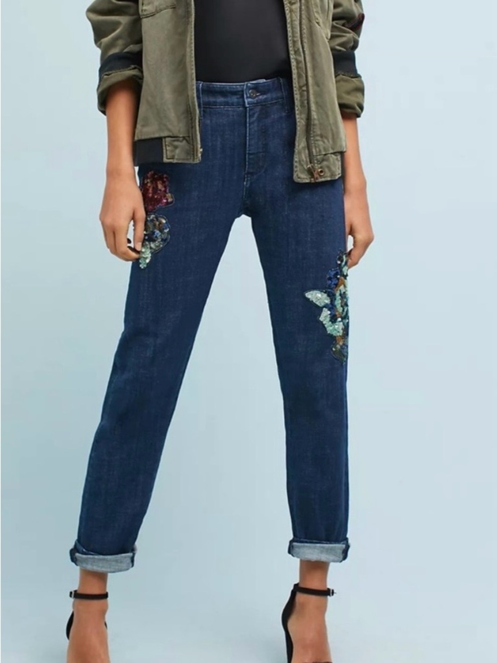 Anthropologie Pilcro and the Letterpress Slim Sequin Boyfriend Jeans Size 31 - Picture 1 of 12